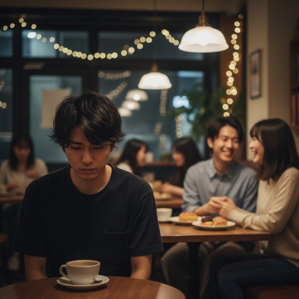 筆者作成イメージ：自分は負け組なのかと落ち込む