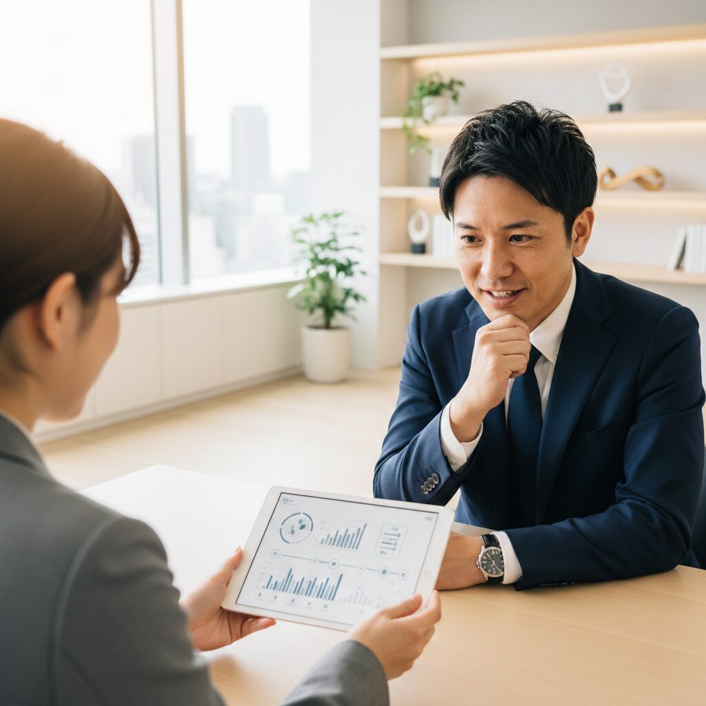 結婚相談所でカウンセリングを受けている日本人男性