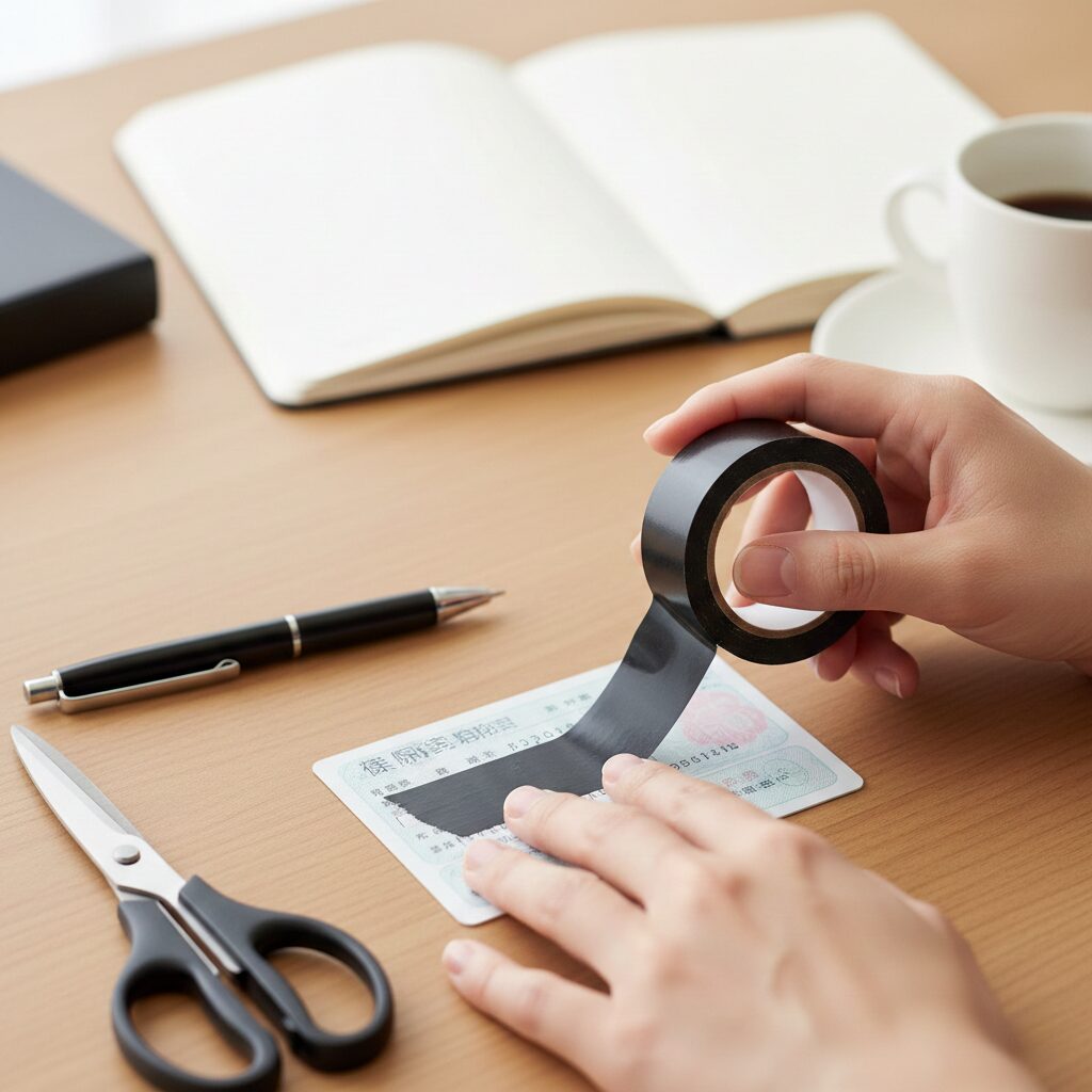 筆者作成イメージ：健康保険証のマスキングで身バレを防ぐ