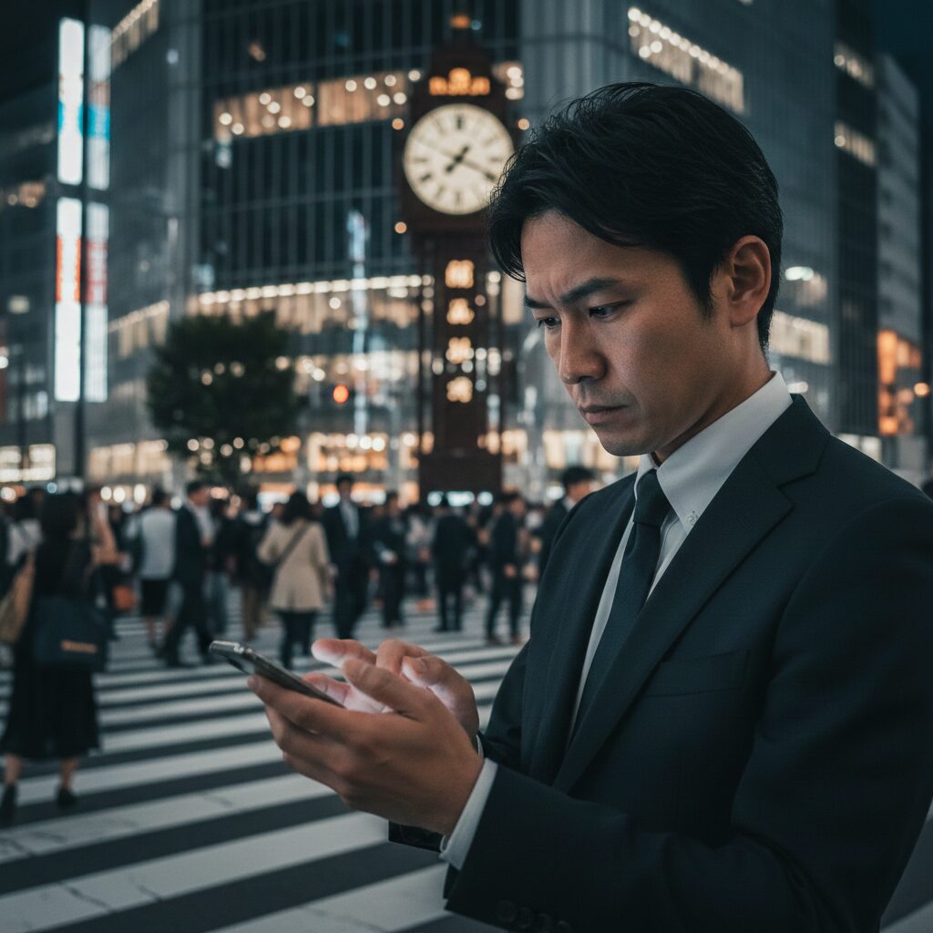 真剣な眼差しでスマホを操作する男性、または「スタートダッシュ」を想起させる疾走感のあるイメージ。