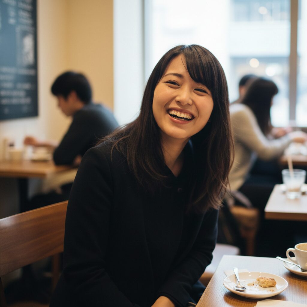 スタジオ撮影ではなく、日常のふとした瞬間の女性。素朴だが素材が良い「原石」のような女性。